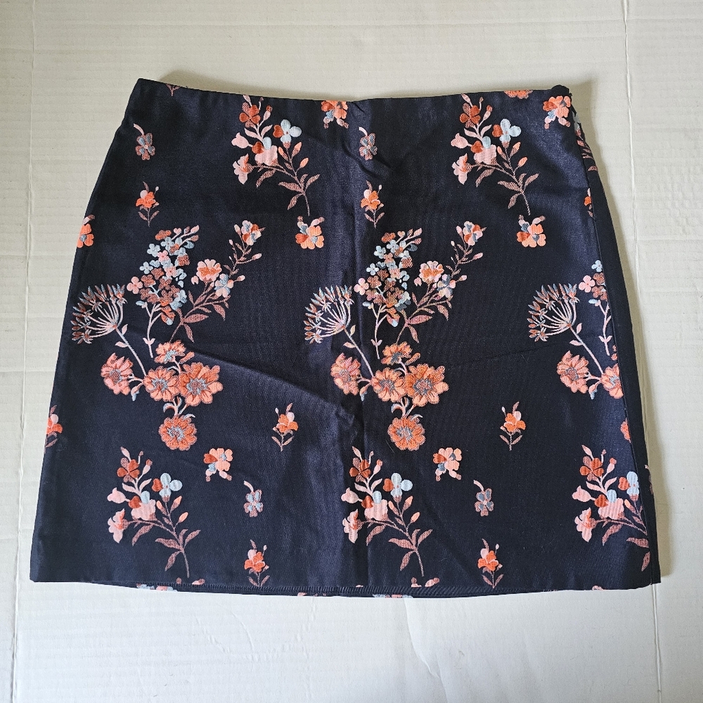 M.S.S.P By Max Studio Skirt Size 6 Navy Orange Floral Print Mini A-line NWT
